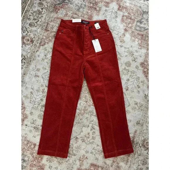 Judy Blue Ankle Straight Corduroy High Waist Pants Womens Size 27 Rust Red NWT - Picture 1 of 13